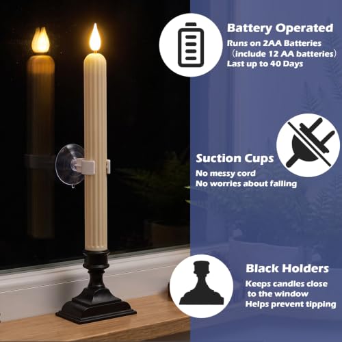 GenSwin C-Ivory 6 Pack Window Flameless Taper Candles with Dusk to Dawn Sensor