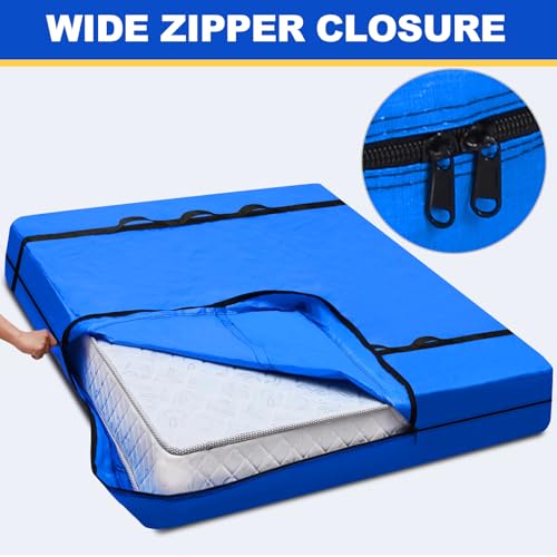 Blue California King Mattress Moving Bag - Heavy Duty Waterproof Storage Cover
