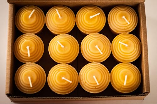 BeeTheLight 12-Pack 100% Pure Beeswax Votive Candles, Natural Yellow, Unscented, USA-Sourced