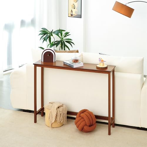 Walnut Bamboo Narrow Console Table 39.4 Inch Entryway Side Table for Small Spaces