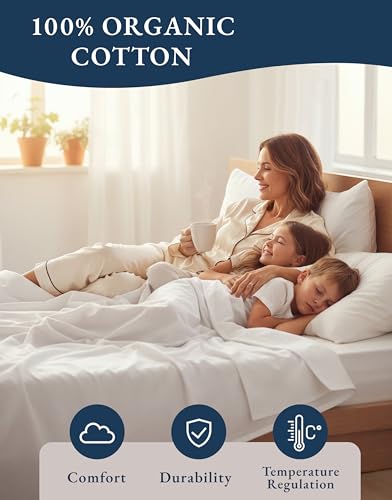 Lane Linen Organic Cotton King Sheets 4pc White - Cooling & Soft, Deep Pocket