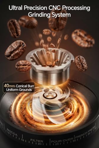 Ksionka Black Conical Coffee Bean Grinder - 38 Precise Settings, Anti-Static