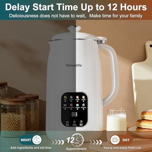 Novalife 8-in-1 White Nut Milk Maker Machine 40oz for Soy, Oat, Almond & Plant-Based Beverages