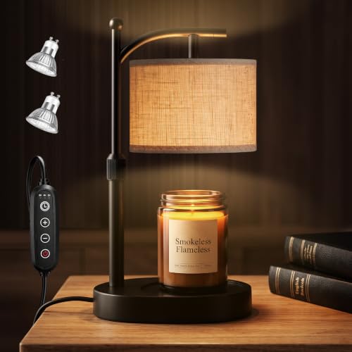 Adjustable Candle Warmer Lamp with Timer, Dimmer & 2 Bulbs – No Flame, Soft Light