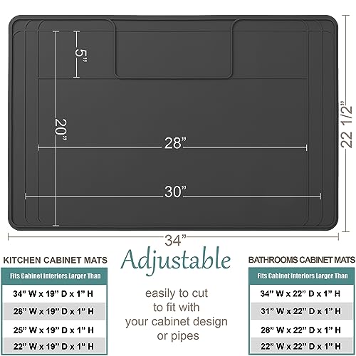 Famous Dino 34" x 22" Dark Gray Silicone Under Sink Mat - Waterproof, Trimmable Kitchen Protector