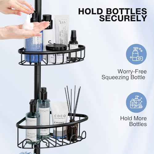 ESSEME Black Corner Shower Caddy Tension Pole - 4-Tier Rustproof Bathroom Organizer