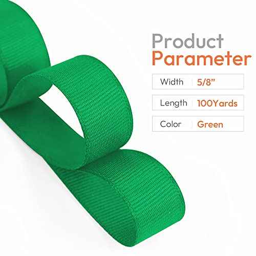 5/8" Width x 100 Yards Grosgrain Ribbon, Green Ribbed Ribbon for Gift Wrapping, Hair, Bows, Craft, DIY, Swags, Wedding, Valentine's Day, Christmas and Party Decoration
