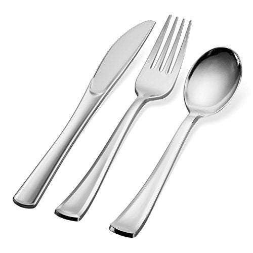 Tepco Settings Disposable Silver Plastic Cutlery Set - 600 Pieces, Regular