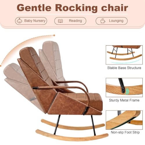 VECELO Nursery Rocking Chair, Oversized Leather Glider Rocker with