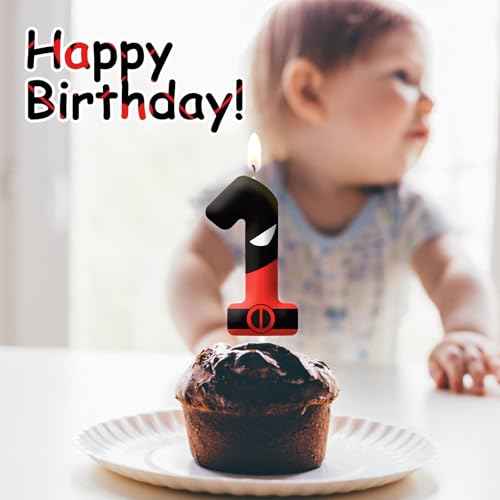 Red Black Themed Birthday Candles for Cake, Number 7th Candle, Happy Birthday Cake Topper for Boys Girls, Cartoon Themed Birthday Party Decorations Supplies Gifts