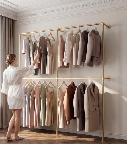71-Inch Gold Wall Mount Clothing Rack Heavy Duty Pipe Garment Rod for Closet & Retail