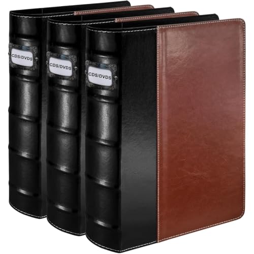 CD DVD Storage Binder with Zipper PU Leather Cover 3 Pack - Black Brown
