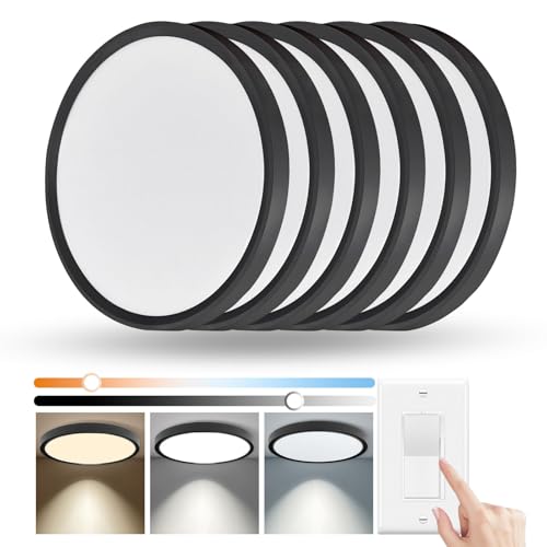 YELIOLED 12 Inch Black Dimmable LED Ceiling Light Fixture 6 Pack, 24W 2640LM