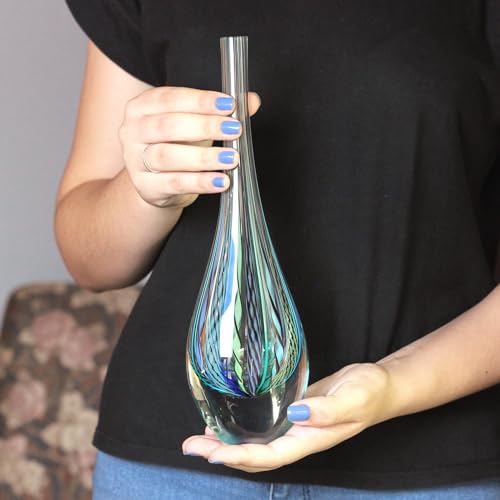 Cá d'Oro Murano Style Blue Hand Blown Art Glass Drop Vase - Boho Home Decor