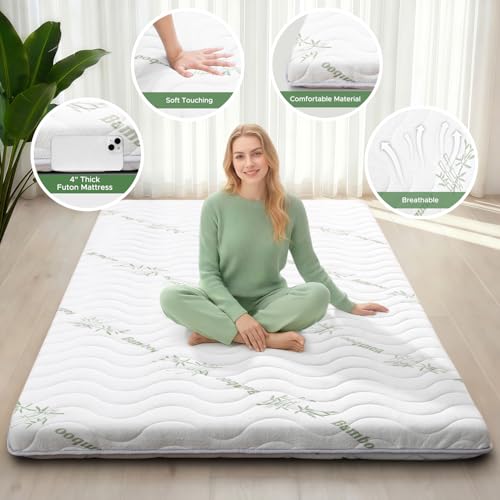 SCHNAUZER HOME Green Queen Japanese Floor Futon Mattress 3.5" Thick Bamboo Visco