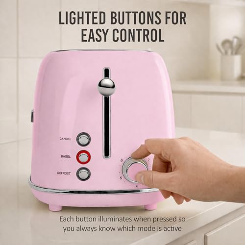 Nostalgia Pink 2-Slice Retro Toaster with Wide Slots & Crumb Tray