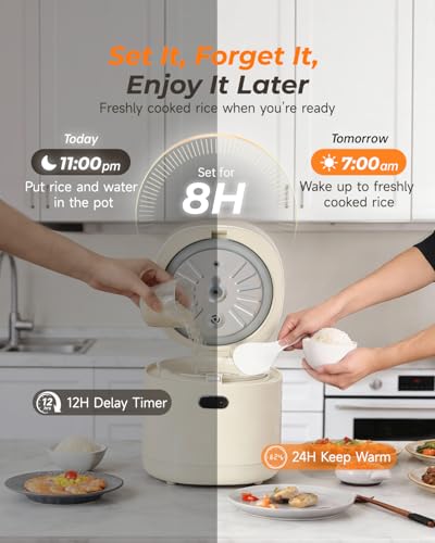 Feekaa Ivory 3-Cup Small Ceramic Coated Rice Cooker - Mini Food Steamer