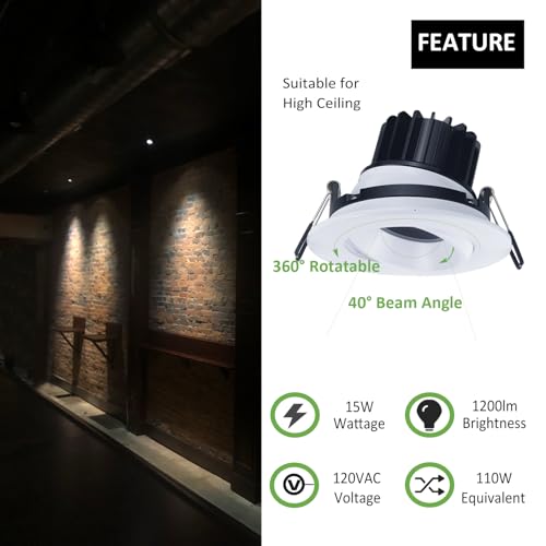 White 4 Inch Gimbal LED Recessed Lights 4 Pack - Adjustable, 1200lm