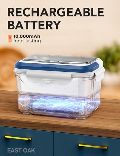 Large Blue Cordless Electric Heated Lunch Box with Timer - 5.5 Cups