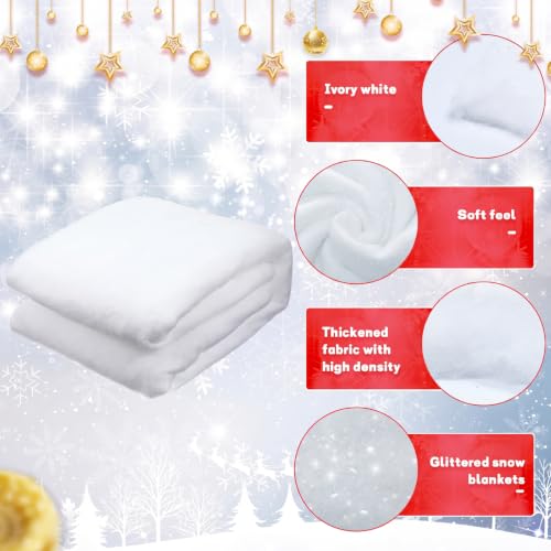 HESTYA 4 Pack Thick Glitter Fake Snow Blanket Roll - 1.3 x 9.8 ft Christmas Decoration