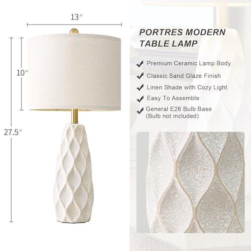 White 27.5-Inch Ceramic Table Lamps Set of 2 - Modern Living Room & Bedroom Lighting