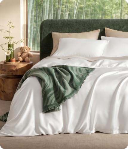 Bedsure Organic Viscose Bamboo Duvet Cover Set King Off White No Comforter