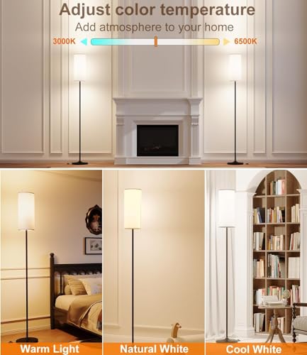 USTO Dimmable Floor Lamp with Remote Control, 12W LED Bulb, Foot Switch - Black