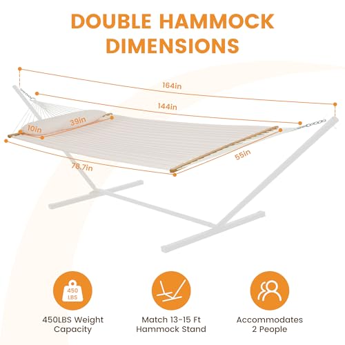 Lazy Daze Double Quilted Hammock with Pillow for Outdoor Use - Fits 13-15 Ft Stand