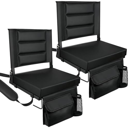 Matte Black Stadium Seats with Back Support - 2 Pack Portable Folding Bleacher Chairs