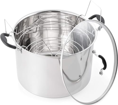 Prep•N•Cook 21.5Qt Induction Stainless Steel Water Bath Canner - Includes Glass Lid & Jar Rack