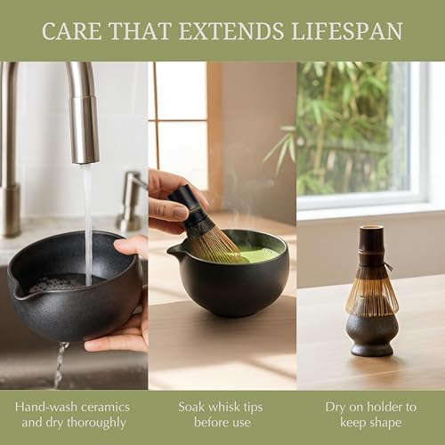 Matcha Tea Ceremony Set with Whisk, Bowl, Canister & Accessories - 10 Pieces
