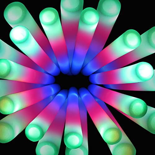 100 Pack LED Glow Sticks for Wedding & Party - Colorful Flashing Foam Light Bulbs with 3 Modes