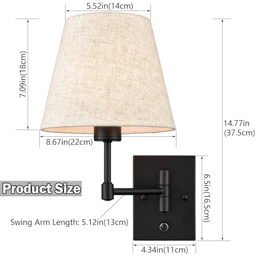 Black Swing Arm Wall Sconce Set of Two - Modern Plug-in Wall Lights with Shade for Bedroom & Living Room - Variation: Black