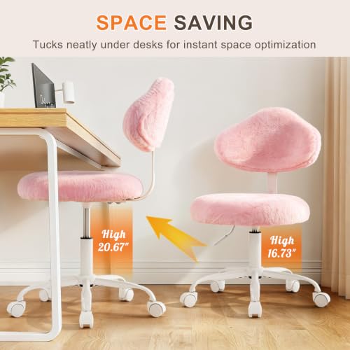 Pink Vanity Chair with Wheels & Height Adjustment - Stylish Home Office Desk Seat