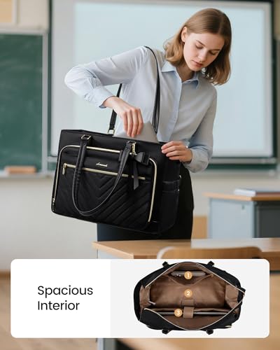 LOVEVOOK 15.6 Inch Laptop Tote Bag with Insulated Lunch Compartment, Black