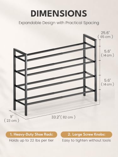 Bumusty 4-Tier Expandable Shoe Rack for Closet - Black, Adjustable & Space-Saving