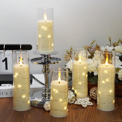 Sasigeiaa Ivory Flameless Candles Set of 7 with Embedded Star String Remote & Timer
