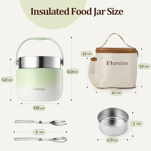 40 oz Insulated Food Jar with Dual Compartments - Green, Keeps Food Hot 8 Hours