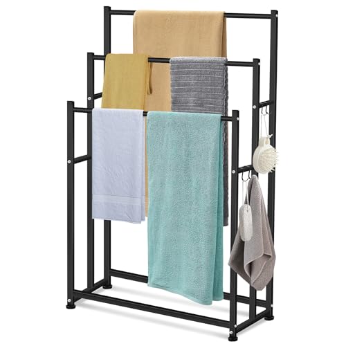 Black 47.6 Inch Tall Freestanding Towel Rack with 3 Tiers for Bathroom & Pool Area
