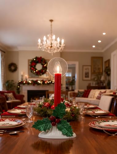 Adirxon Red Plug-in Christmas Window Candle Lights 2-Pack with Extra Bulbs, Warm White Glow