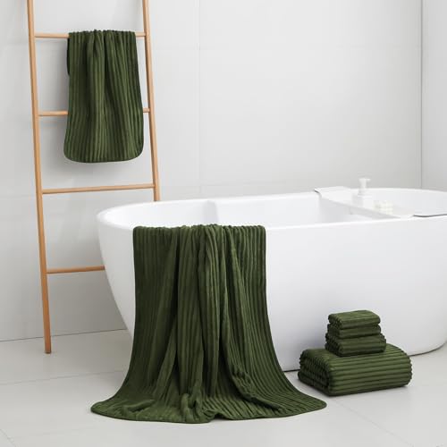 Olive Green 6-Piece Bath Towel Set Oversized 40x80 Inch Soft Microfiber Spa Towels - Full Body Coverage