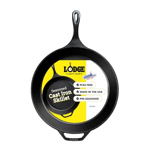 15-Inch Pre-Seasoned Cast Iron Skillet with Easy-Grip Handle - Versatile Cooking Pan