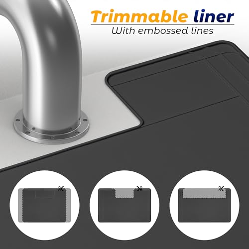 Famous Dino 34" x 22" Dark Gray Silicone Under Sink Mat - Waterproof, Trimmable Kitchen Protector