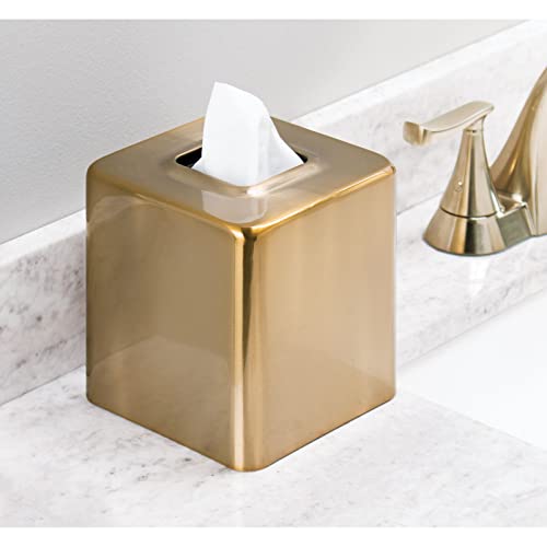 Square Tissue Box Cover - Metal Facial Tissue Holder for Bathroom & Bedroom - Soft Brass, Pack of 1
