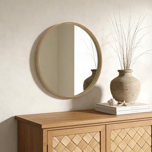 WallBeyond 24-Inch Natural Round Wood Mirror for Bathroom & Living Room Wall Decor