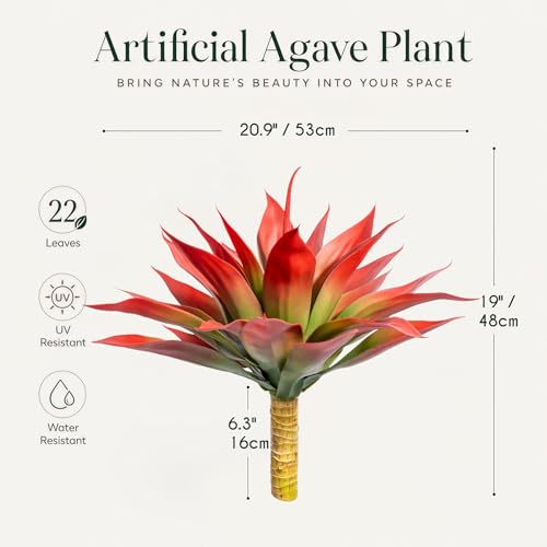 Artificial Red Agave Plants 22 Inch 2-Pack Outdoor Faux Succulents for Garden & Patio - UV Resistant
