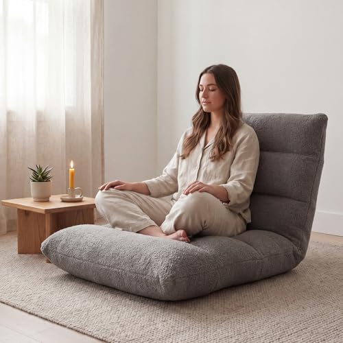 DUMOS Grey Folding Floor Chair 14-Position Adjustable Backrest Lounger