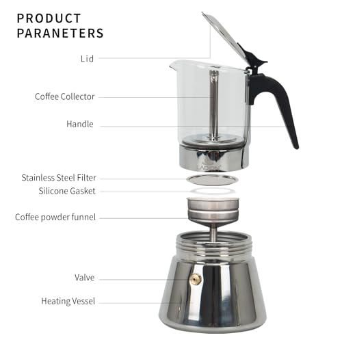 Stovetop Espresso Maker 6-Cup Silver Moka Pot for Induction Cooktops
