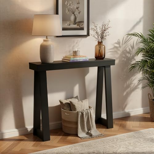 36 Inch Black Plank+Beam Classic Console Table - Versatile Entryway & Living Room Accent