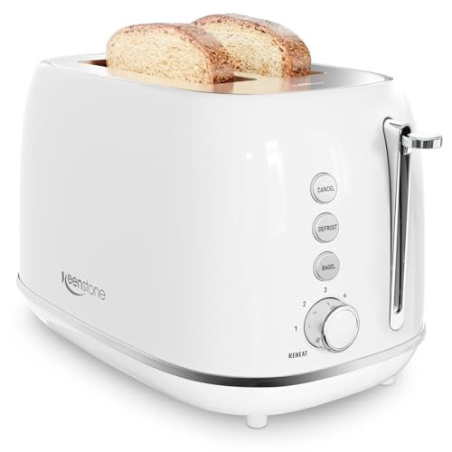 Keenstone 2 Slice Retro Stainless Steel Toaster - White Kitchen Appliance